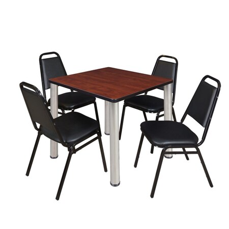 Kee Kee Square Table & Chair Set, Wood, Metal, Vinyl Top, Cherry TB3030CHBPCM29BK